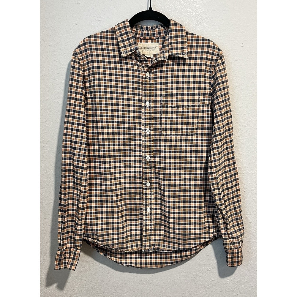 Ralph Lauren Denim & Supply Shirt Mens Sm Orange Blue Plaid Button Down Pocket